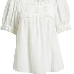 Doen Frances Lace Inset White Blouse with Puff Sleeves